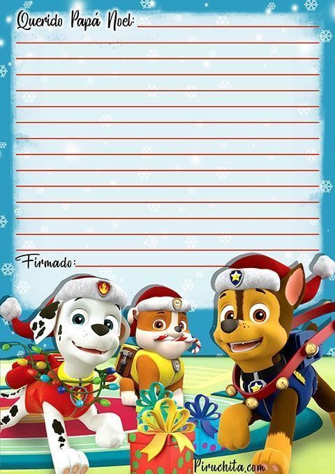 Carta para Papá Noel de Patrulla Canina 【2019 - GRATIS】