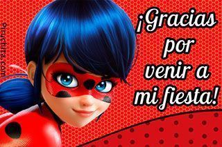 Tarjeta agradecimiento Ladybug por acudir a la fiesta de cumpleaños