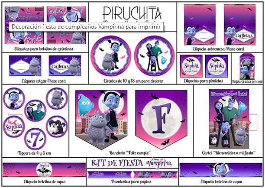 decoracion fiesta de cumpleaños de vampirina personalizado imprimible