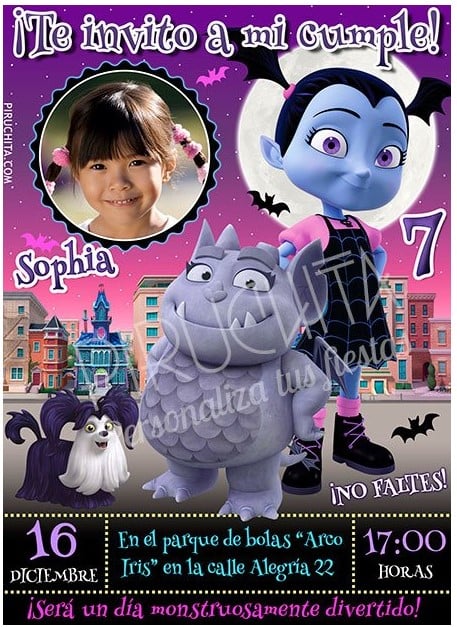 invitacion de cumpleaños de vampirina personalizada premium con foto