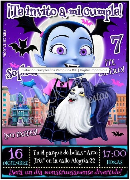 invitacion de cumpleaños de vampirina personalizada premium