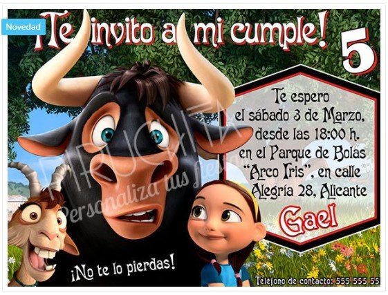 Invitación de cumpleaños Ferdinand personalizada 2