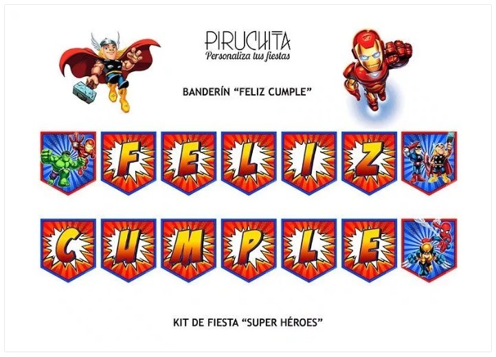 Decoracion Cumpleaños Superheroes Marvel Personalizable Para Imprimir