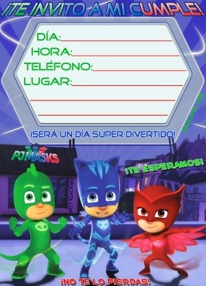 Invitación de cumpleaños de PJ Masks gratis para imprimir