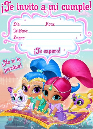 Invitacion Cumpleanos Shimmer Shine Gratis Piruchita