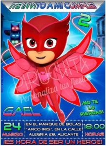 Invitacion Cumpleaños Pj Masks Amaya Owlette Buhíta Premium Personalizable