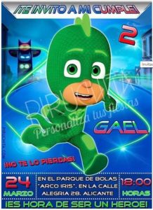 Invitacion Cumpleaños Pj Masks Greg Gekko Gecko Premium Personalizable