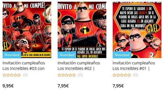 Invitaciónes de cumpleañose de Los Increibles personalizables PREMIUM