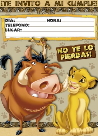 cuscús acuerdo proposición ▷ Invitación de Cumpleaños de El Rey León Simba 【 GRATIS 】