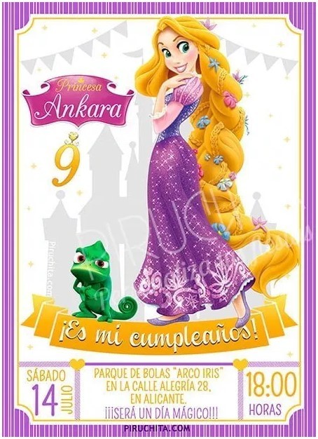 Invitacion De Cumpleaños Rapunzel Premium Personalizable 1