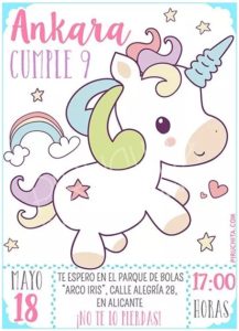 invitacion de cumpleaños de unicornios personalizable premium 3